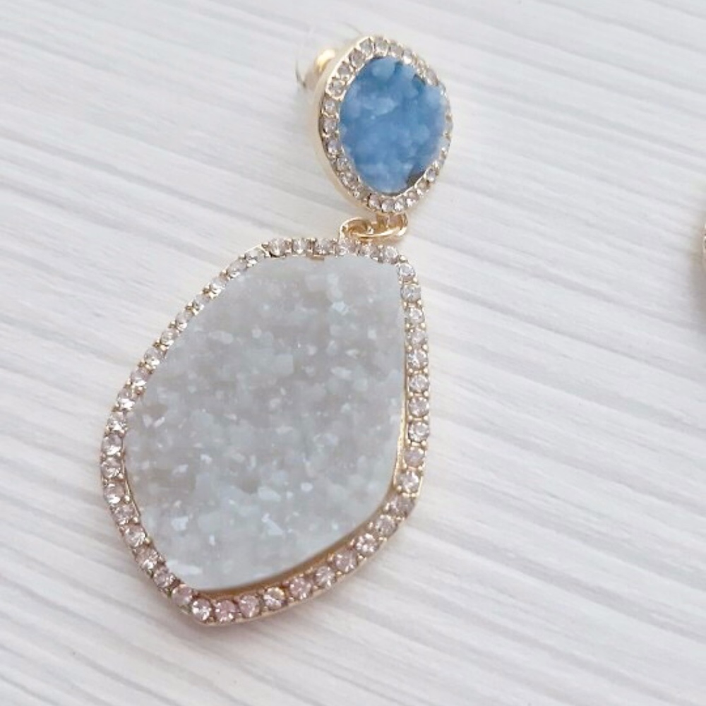 Elegant Cluster Two Tone Druzy Baby Blue Earrings - Picture 7 of 7